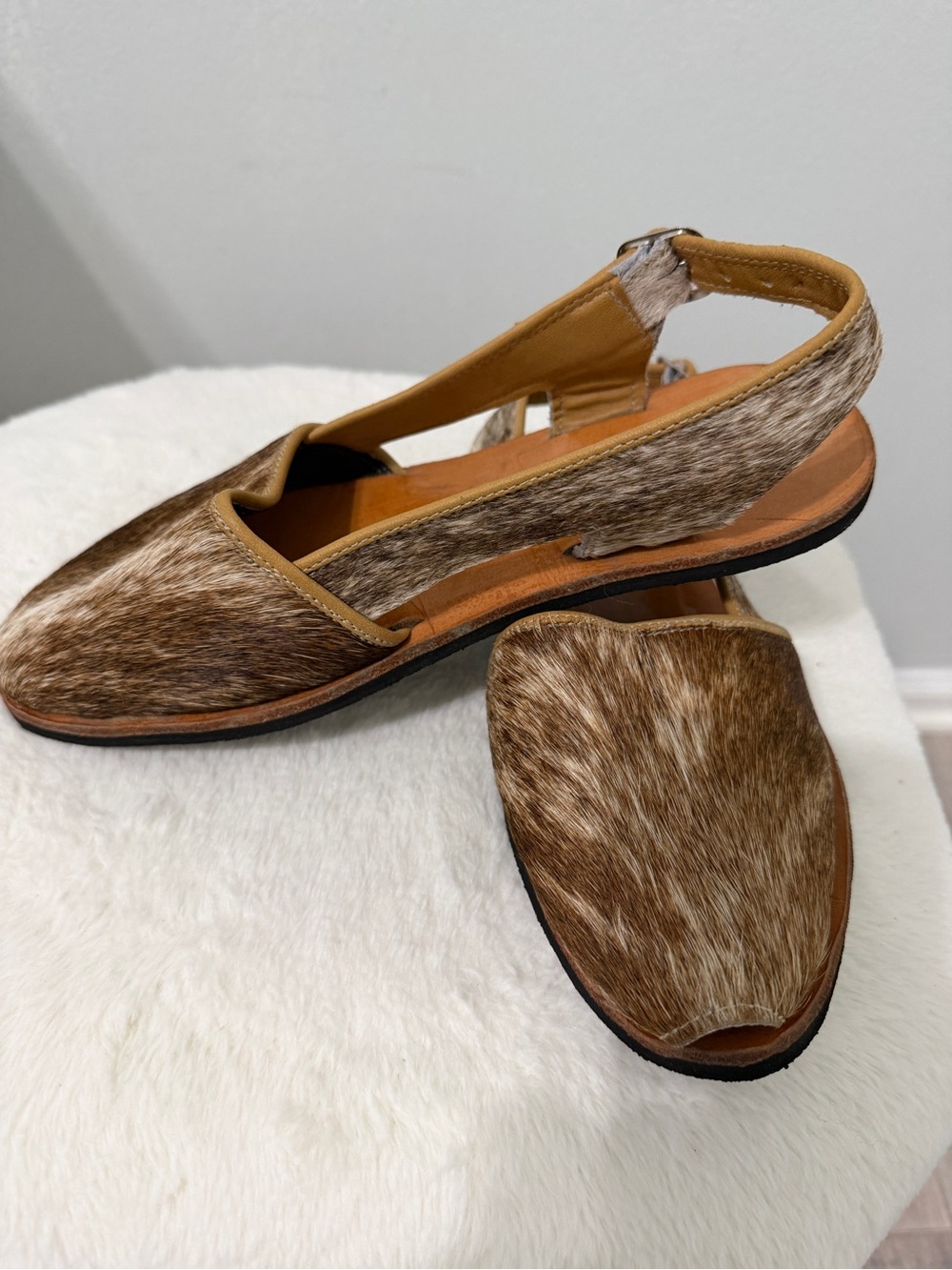 Handcrafted Colombian Hair on Hide Leather Slingback Sandals Size 9.5